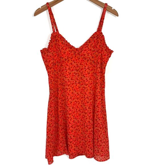 NWT Wild Fable Chiffon Vibrant Orange Floral Slip Mini Dress Size Medium - Picture 2 of 14